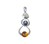 Divine Ornaments 925 Sterling Silver Natural Baltic Amber Pendant with 18 Inch Chain, Multi-Color Gemstone Jewelry