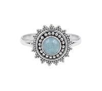 Divine Ornaments 925 Sterling Silver Natural Cabochon Gemstone Ring, Sizes H to V, 2.5g Turquoise, Garnet and other (Aquamarine, US- 6/UK- L)