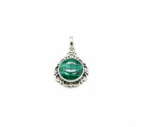 Divine Ornaments 925 Sterling Silver Natural Cabochon Pendant, Floral Design, Handmade, Nature Inspired, 3.2 gm, Amethyst, Rose Quartz and Others, No chain (Malachite)