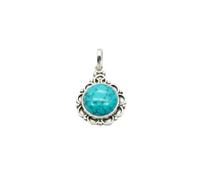 Divine Ornaments 925 Sterling Silver Natural Cabochon Pendant, Floral Design, Handmade, Nature Inspired, 3.2 gm, Amethyst, Rose Quartz and Others, No chain (Turquoise)