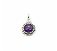 Divine Ornaments 925 Sterling Silver Natural Cabochon Pendant, Floral Design, Handmade, Nature Inspired, 3.2 gm, Amethyst, Rose Quartz and Others, No chain (Amethyst)
