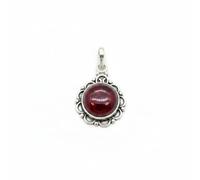 Divine Ornaments 925 Sterling Silver Natural Cabochon Pendant, Floral Design, Handmade, Nature Inspired, 3.2 gm, Amethyst, Rose Quartz and Others, No chain (Garnet)