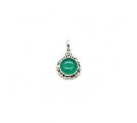Divine Ornaments 925 Sterling Silver Natural Cabochon Pendant, Floral Design, Handmade, Nature Inspired, 3.2 gm, Amethyst, Rose Quartz and Others, No chain (Green Onyx)