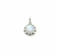 Divine Ornaments 925 Sterling Silver Natural Cabochon Pendant, Floral Design, Handmade, Nature Inspired, 3.2 gm, Amethyst, Rose Quartz and Others, No chain (Rainbow Moonstone)