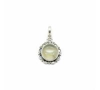 Divine Ornaments 925 Sterling Silver Natural Cabochon Pendant, Floral Design, Handmade, Nature Inspired, 3.2 gm, Amethyst, Rose Quartz and Others, No chain (Prehnite)