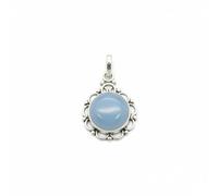 Divine Ornaments 925 Sterling Silver Natural Cabochon Pendant, Floral Design, Handmade, Nature Inspired, 3.2 gm, Amethyst, Rose Quartz and Others, No chain (Blue Chalcedony)