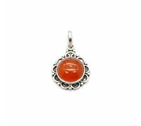 Divine Ornaments 925 Sterling Silver Natural Cabochon Pendant, Floral Design, Handmade, Nature Inspired, 3.2 gm, Amethyst, Rose Quartz and Others, No chain (Carnelian)