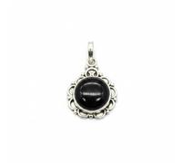 Divine Ornaments 925 Sterling Silver Natural Cabochon Pendant, Floral Design, Handmade, Nature Inspired, 3.2 gm, Amethyst, Rose Quartz and Others, No chain (Black Onyx)