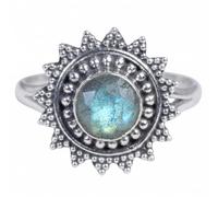Divine Ornaments 925 Sterling Silver Natural Faceted Ring, Handmade Flower Design Gemstone, 2.5g, Citrine, Peridot and other (Cut Labardorite, US- 10/UK- T)