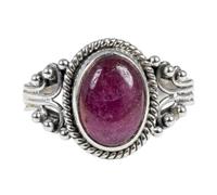 Divine Ornaments 925 Sterling Silver Natural Tourmaline Gemstone Ring, Oval Cabochon available in Yellow, Green, Pink Tourmaline, 5x7mm Stone, 3g (Pink Tourmaline, US-10/UK-T)