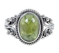 Divine Ornaments 925 Sterling Silver Natural Tourmaline Gemstone Ring, Oval Cabochon available in Yellow, Green, Pink Tourmaline, 5x7mm Stone, 3g (Green Tourmaline, US-10/UK-T)