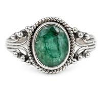 Divine Ornaments 925 Sterling Silver Oval Gemstone Ring, Simulated Emerald, Ruby or Sapphire, 5x7mm Stone, 3g, Boho Style (Emerald, US-9/UK-R)