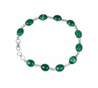 Divine Ornaments 925 Sterling Silver Oval Gemstone Tennis Adjustable Bracelet, Classic Link Handmade Jewelry for Women in Black Onyx, Chalcedony and More, Malachite