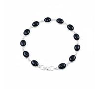 Divine Ornaments 925 Sterling Silver Oval Gemstone Tennis Adjustable Bracelet, Classic Link Handmade Jewelry for Women in Black Onyx, Chalcedony and More, Black Onyx
