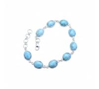 Divine Ornaments 925 Sterling Silver Oval Gemstone Tennis Adjustable Bracelet, Classic Link Handmade Jewelry for Women in Black Onyx, Chalcedony and More, Larimar
