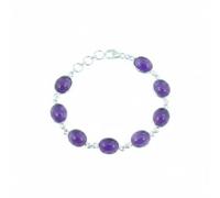 Divine Ornaments 925 Sterling Silver Oval Gemstone Tennis Adjustable Bracelet, Classic Link Handmade Jewelry for Women in Black Onyx, Chalcedony and More, Amethyst