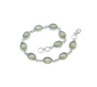 Divine Ornaments 925 Sterling Silver Oval Gemstone Tennis Adjustable Bracelet, Classic Link Handmade Jewelry for Women in Black Onyx, Chalcedony and More, Prehnite