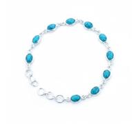 Divine Ornaments 925 Sterling Silver Oval Gemstone Tennis Adjustable Bracelet, Classic Link Handmade Jewelry for Women in Black Onyx, Chalcedony and More, Turquoise