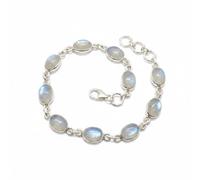 Divine Ornaments 925 Sterling Silver Oval Gemstone Tennis Adjustable Bracelet, Classic Link Handmade Jewelry for Women in Black Onyx, Chalcedony and More, Rainbow Moonstone