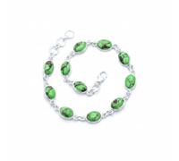 Divine Ornaments 925 Sterling Silver Oval Gemstone Tennis Adjustable Bracelet, Classic Link Handmade Jewelry for Women in Black Onyx, Chalcedony and More, Green Copper Turquoise