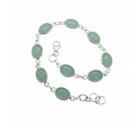Divine Ornaments 925 Sterling Silver Oval Gemstone Tennis Adjustable Bracelet, Classic Link Handmade Jewelry for Women in Black Onyx, Chalcedony and More, Aqua Chalcedony