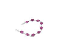 Divine Ornaments 925 Sterling Silver Oval Gemstone Tennis Adjustable Bracelet, Classic Link Handmade Jewelry for Women in Black Onyx, Chalcedony and More, Simulated Ruby