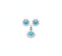 Divine Ornaments 925 Sterling Silver Sunburst Chain Pendant and Stud Earring Set, Natural Gemstone, Handmade, Moonstone, Labradorite and Others (Sleeping Beauty Turquoise)