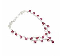 Divine Ornaments 925 Sterling Silver Teardrop Statement Necklace, Handmade Gemstone Jewelry for Women in Rose Quartz, Amethyst and Others (Simulated Ruby)