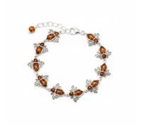 Divine Ornaments Baltic Amber Honey Bee Link Bracelet, Natural Gemstone, 925 Sterling Silver-Tone, Adjustable Chain, 13.5g