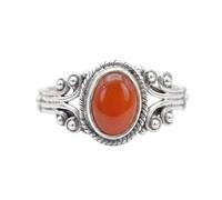 Divine Ornaments Carnelian Sterling Silver Ring, Oval Natural Stone, Boho Style, 925 Silver, 5x7mm Stone Size (US-7/UK-N)