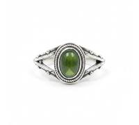Divine Ornaments Handmade 925 Sterling Silver Split Band Ring with Natural Oval Gemstone, Boho Style, Sizes H to V, Garnet, Tourmaline and others (Green Tourmaline, US- 6/UK- L)