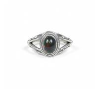 Divine Ornaments Handmade 925 Sterling Silver Split Band Ring with Natural Oval Gemstone, Boho Style, Sizes H to V, Garnet, Tourmaline and others (Black Opal, US- 10/UK- T)