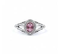 Divine Ornaments Handmade 925 Sterling Silver Split Band Ring with Natural Oval Gemstone, Boho Style, Sizes H to V, Garnet, Tourmaline and others (Pink Tourmaline, US- 7/UK- N)