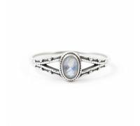 Divine Ornaments Handmade 925 Sterling Silver Split Band Ring with Natural Oval Gemstone, Boho Style, Sizes H to V, Garnet, Tourmaline and others (Cut Rainbow Moonstone, US- 6/UK- L)