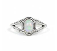 Divine Ornaments Handmade 925 Sterling Silver Split Band Ring with Natural Oval Gemstone, Boho Style, Sizes H to V, Garnet, Tourmaline and others (Welo Opal, US - 8/UK- P)