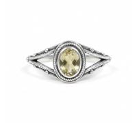 Divine Ornaments Handmade 925 Sterling Silver Split Band Ring with Natural Oval Gemstone, Boho Style, Sizes H to V, Garnet, Tourmaline and others (Citrine, US- 9/UK- R)