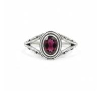 Divine Ornaments Handmade 925 Sterling Silver Split Band Ring with Natural Oval Gemstone, Boho Style, Sizes H to V, Garnet, Tourmaline and others (Cut Garnet, US- 9/UK- R)