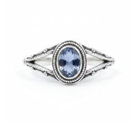 Divine Ornaments Handmade 925 Sterling Silver Split Band Ring with Natural Oval Gemstone, Boho Style, Sizes H to V, Garnet, Tourmaline and others (Iolite, US- 5/UK- J)