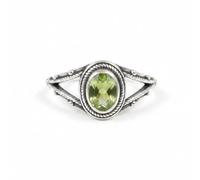 Divine Ornaments Handmade 925 Sterling Silver Split Band Ring with Natural Oval Gemstone, Boho Style, Sizes H to V, Garnet, Tourmaline and others (Peridot, US- 7/UK- N)