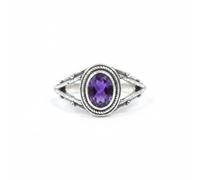 Divine Ornaments Handmade 925 Sterling Silver Split Band Ring with Natural Oval Gemstone, Boho Style, Sizes H to V, Garnet, Tourmaline and others (Cut Amethyst, US- 5/UK- J)