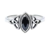 Divine Ornaments Sterling Silver Celtic Trinity Knot Ring with Marquise Natural Gemstone, 925 Silver, 5x7mm Stone (Black Onyx, US-6/UK-L)