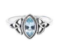 Divine Ornaments Sterling Silver Celtic Trinity Knot Ring with Marquise Natural Gemstone, 925 Silver, 5x7mm Stone (Blue Topaz, US-10/UK-T)