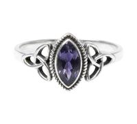 Divine Ornaments Sterling Silver Celtic Trinity Knot Ring with Marquise Natural Gemstone, 925 Silver, 5x7mm Stone (Iolite, US-6/UK-L)