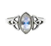 Divine Ornaments Sterling Silver Celtic Trinity Knot Ring with Marquise Natural Gemstone, 925 Silver, 5x7mm Stone (Rainbow Moonstone, US-6/UK-L)