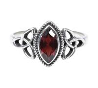 Divine Ornaments Sterling Silver Celtic Trinity Knot Ring with Marquise Natural Gemstone, 925 Silver, 5x7mm Stone (Garnet, US-6/UK-L)