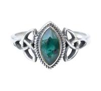 Divine Ornaments Sterling Silver Celtic Trinity Knot Ring with Marquise Natural Gemstone, 925 Silver, 5x7mm Stone (Reconstituded Emerald, US-6/UK-L)