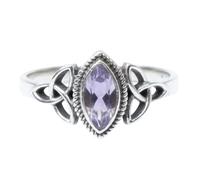 Divine Ornaments Sterling Silver Celtic Trinity Knot Ring with Marquise Natural Gemstone, 925 Silver, 5x7mm Stone (Amethyst, US-4/UK-H)