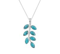 Divine Ornaments Sterling Silver Leaf Branch Pendant Necklace with Marquise Natural Gemstone, Handmade, 4 cm, including 18" Chain (Blue Turquoise)