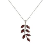 Divine Ornaments Sterling Silver Leaf Branch Pendant Necklace with Marquise Natural Gemstone, Handmade, 4 cm, including 18" Chain (Garnet)