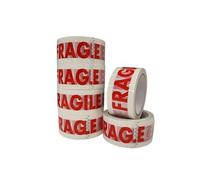 DIVINE PACKAGING Fragile Printed Tape | 6 Rolls 48mm x 66m Fragile Packing Tape | Fragile Tape For Packing Boxes | Strong Parcel Tape For Moving with 'Fragile' Print | Easily Seals Parcels & Boxes